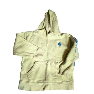 Carhartt Youth  SZ 7 Yellow Hooded Sweatshirt With Blue Logo Graphic